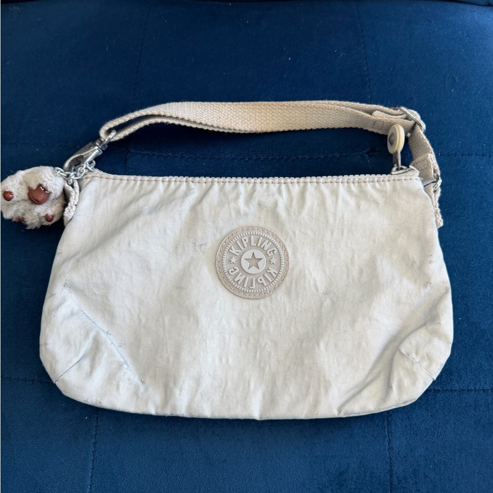 Kipling Small Cream Shoulder Bag with Monkey Keychain